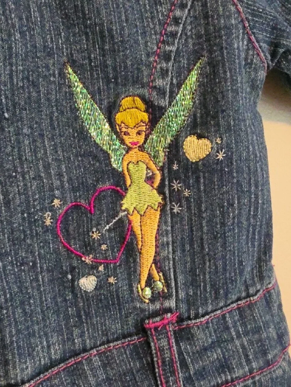 Disney Tinkerbell Girls Blue Denim Jacket with Pink Lace Trim and